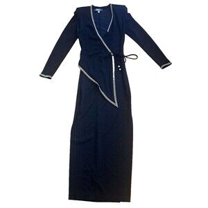Vintage Jules of Margate Formal Dress Black Wrap Rhinestones Side Slits Sexy M